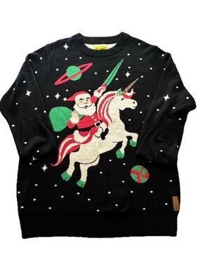 Tipsy Elves Santa Riding Unicorn Ugly Christmas Sweater XXL Black Novelty